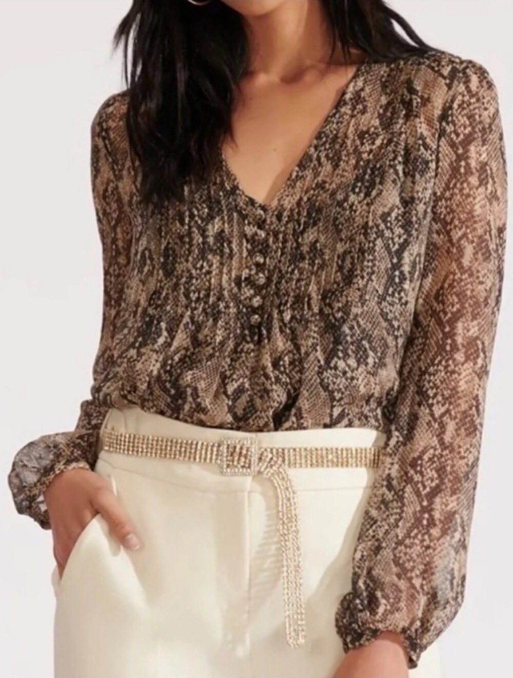 Veronica Beard Lowell Python-Print Blouse Size 6